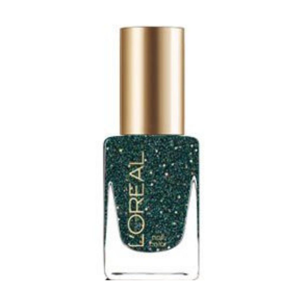 L'OREAL 141 HIDDEN GEMS SEA GREEN GOLD GLITTER NAIL VARNISH FOR NAILS