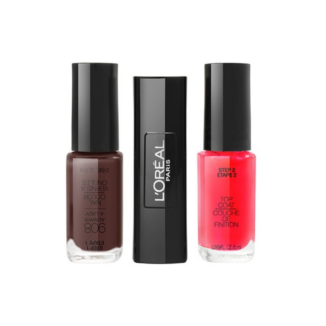 L'OREAL 908 ALWAYS A LADY  DUO DARK BERRY & ROSE TINT INFALLIBLE NAIL VARNISH FOR NAILS