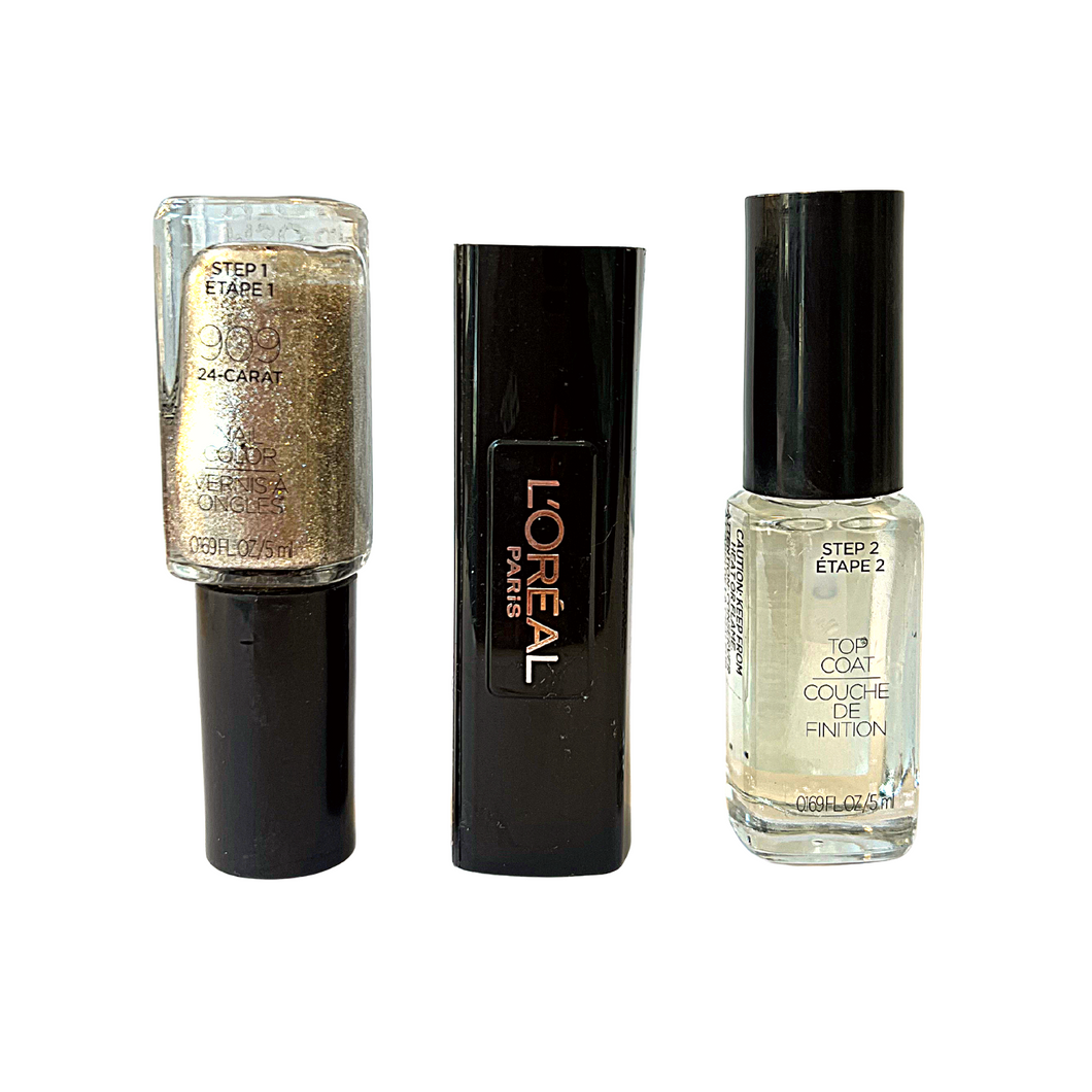 L'OREAL 909 24 CARAT SILVER SHIMMER AND CLEAR GLOSS TOP COAT NAIL VARNISH FOR NAILS