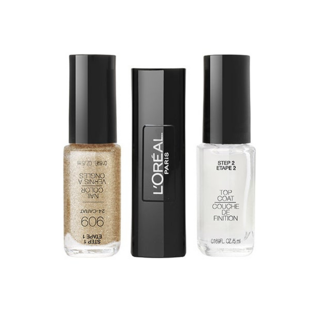 L'OREAL 910 FOREVER MINK CREAM AND CLEAR TOP COAT NAIL VARNISH FOR NAILS